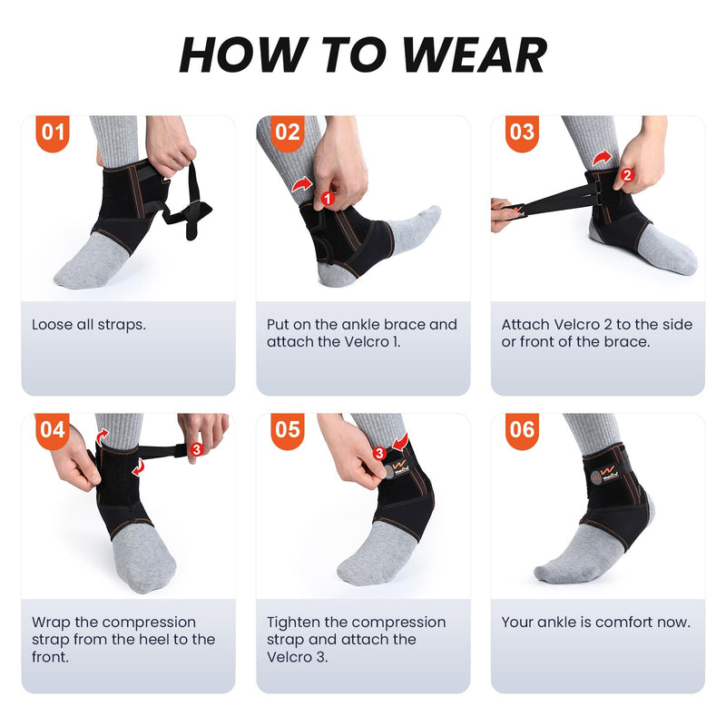 Welnove Ankle Support Brace with Stabilizer - Sports Stabilizing with Adjustable Compression Straps for Women & Men - FSA/HSA Eligible (2, Black, Large) 2