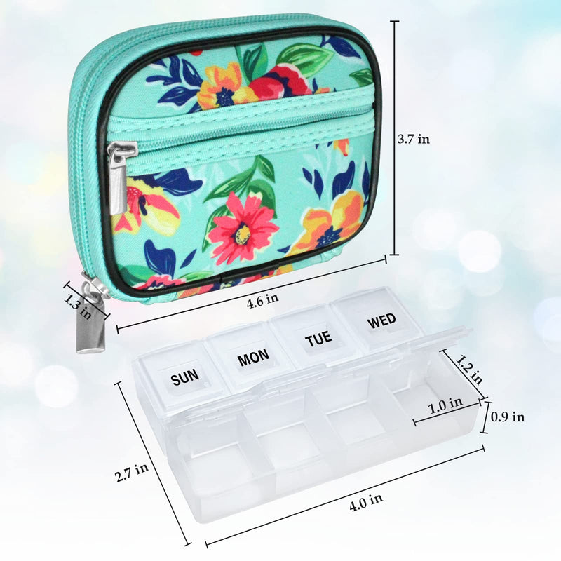 Serfeymi Weekly Travel Pill Organizer Pill Case for Purse with Removable 7 Day Pill Box, Fashionable Travel Medicine Organizer Pill Container for Medicine, Vitamin, Supplement - Black 01 + Green 01 2 Cases + 2 Boxes C. Black 01 + Green 01