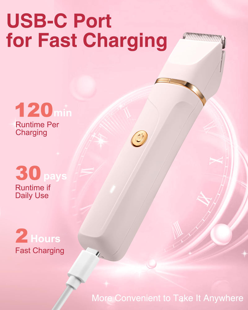 [Australia] - Bikini Trimmer for Women - 3-in-1 Painless Electric Razor Shaver,IPX7 Waterproof&Easy Cleaning for Pubic Hair,Face,Body with Ceramic Blades,USB Rechargeable,Wet&Dry Use(Peach) Peach 