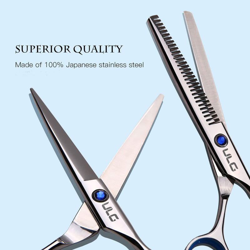 Hair Cutting Scissors Thinning Shears Kit ULG Professional Barber Hairdressing Texturizing Salon Razor Edge Scissor Japanese Stainless Steel 6.5 inch Silver