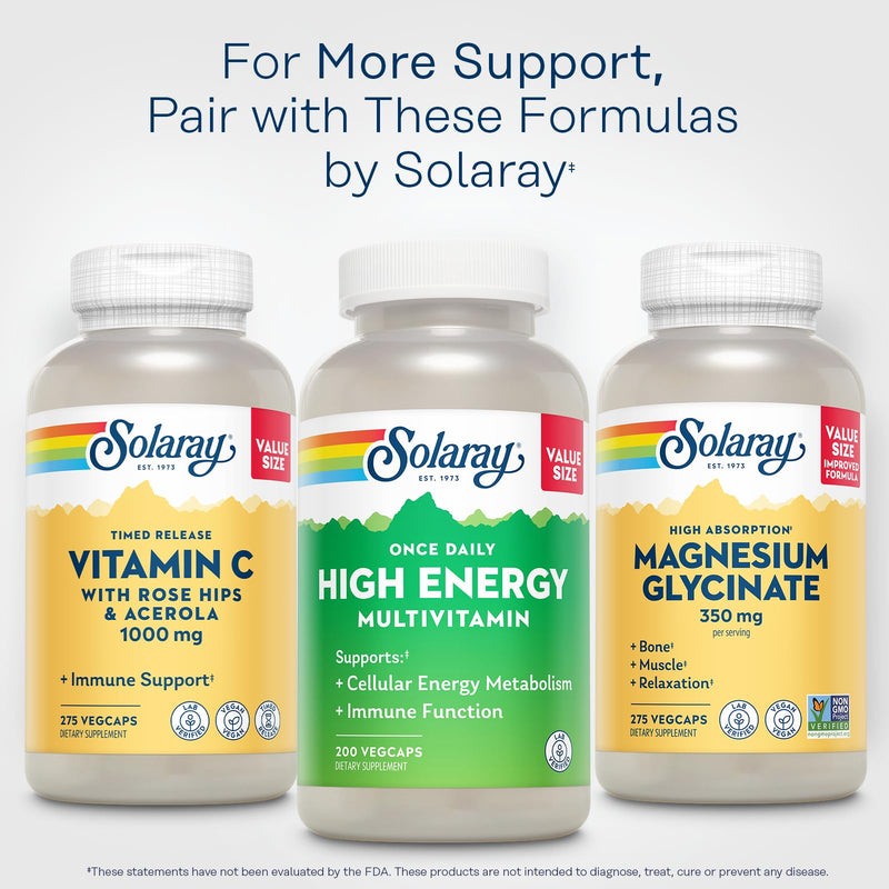 SOLARAY Once Daily High Energy Multivitamin for Women and Men, 200 VegCaps | Cellular Energy & Immune Support - 34 Vitamins, Minerals, Whole Foods & Herb Base - 200 Servings - Lab Verified Unflavored 200 Count (Pack of 1)