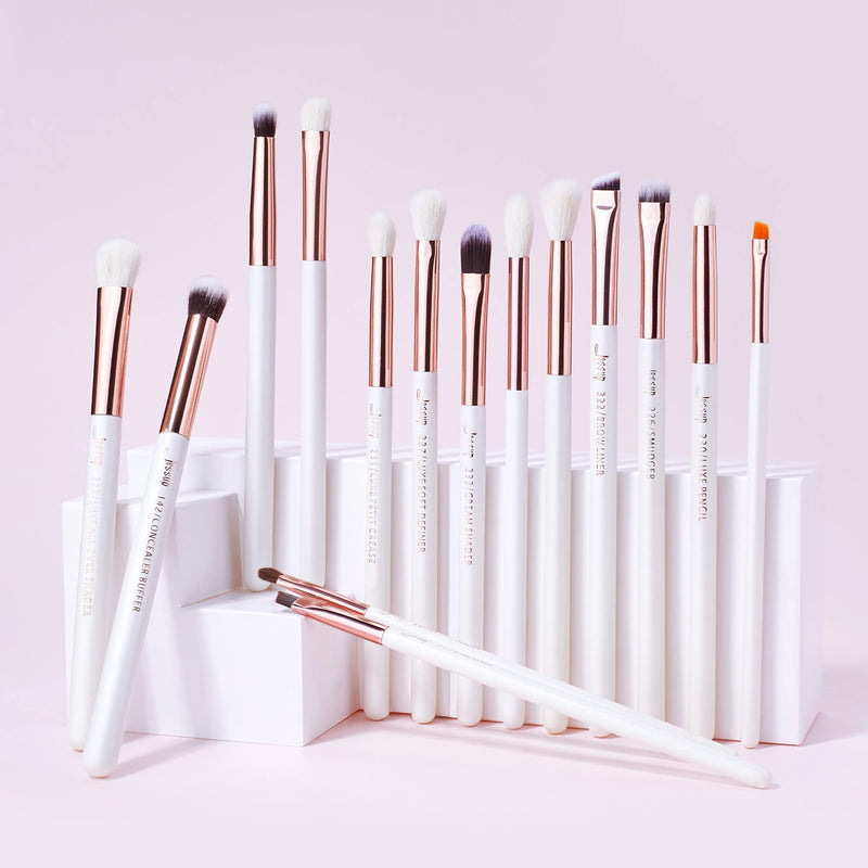 Jessup Eye Brushes 15Pcs Professional Makeup Brushes Make up Brush Set Cosmetics Tools Eye Liner Shader Wood Handle Natural-synthetic Hair,T217 White/Rose Golden
