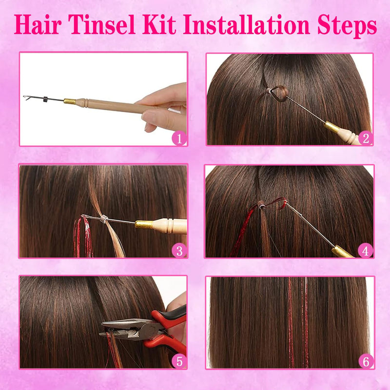Hair Tinsel Kit (20 Colors, 48 Inch, 7200 Strands) Sparkling Tinsel Hair Extensions with Tools Heat Resistant Shiny Fairy Hair Tinsel Extensions for Women Girls Colorful 20 Colors