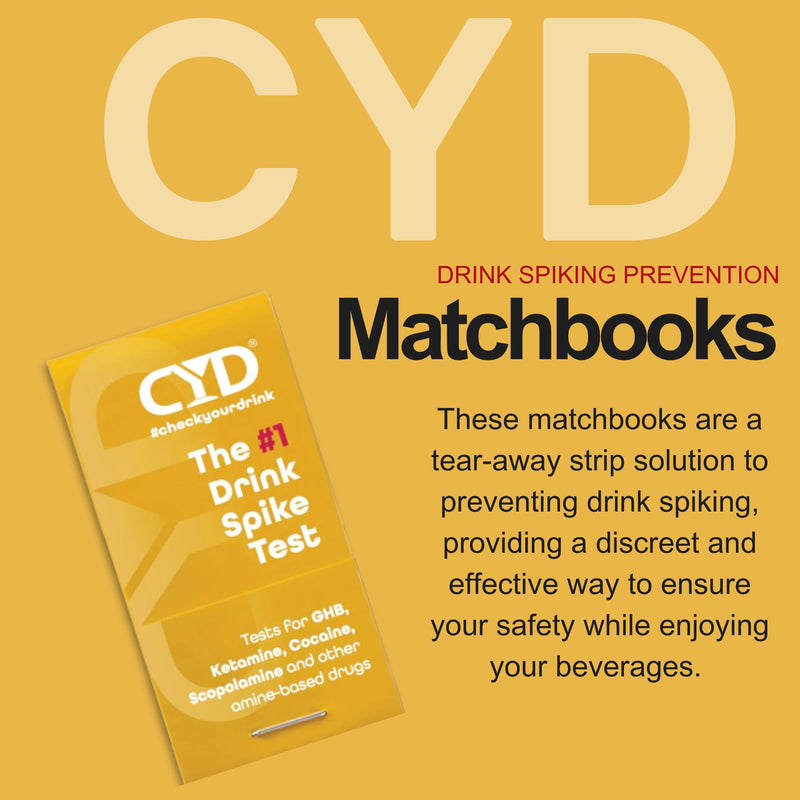 [Australia] - Check Your Drink Matchbook. Avoid Drink Spiking. Detect GHB or KETA Using The Personal Test Strips. - Each Match Book Contains 8 Tear-Away Test Strips 