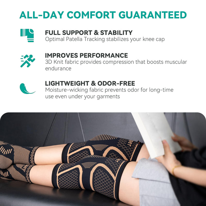 INDEEMAX Copper Knee Brace for Women Men Plus Size, 2 Pack Knee Compression Sleeve for Knee Pain, Arthritis, Running, Sports and Recovery Support, 2XL(26-28 Inch) XX-Large COPPER-Infused black knee brace,2 Pack