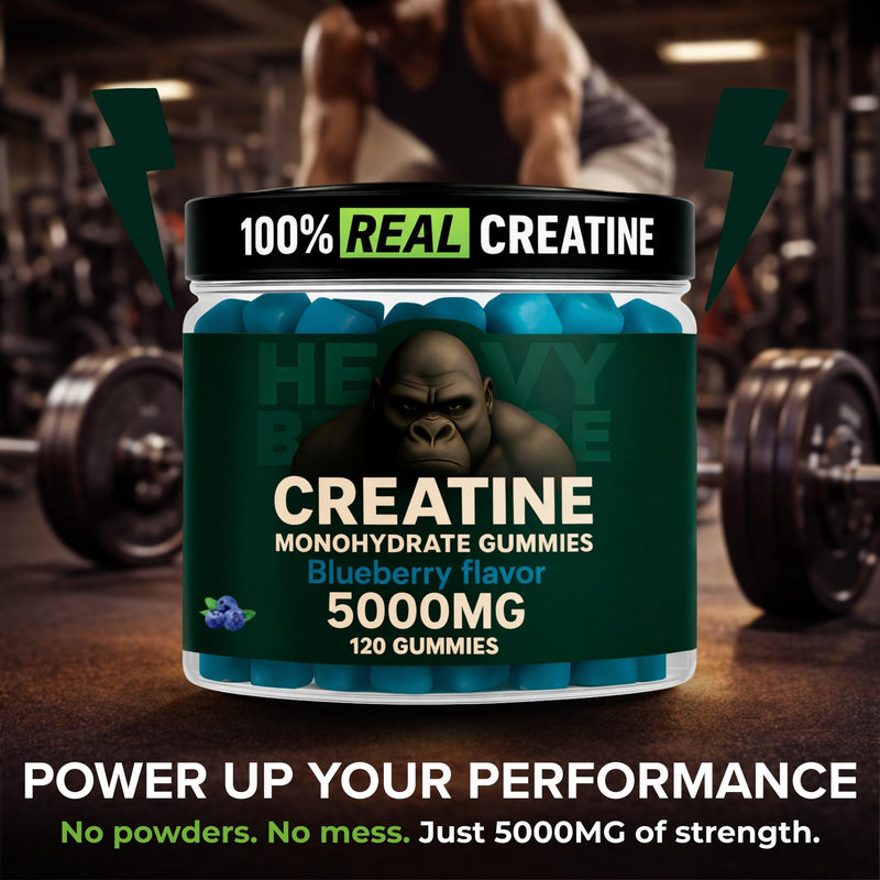 Creatine Monohydrate Gummies 5g Sugar Free Creatine with Vitamin B12 and L-Taurine | Muscle Growth for Men and Women | Low Calorie Formula 120 Gummies for 30 Servings, Blueberry
