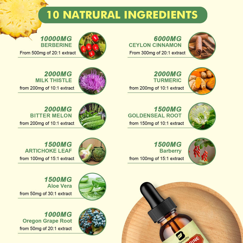 [Australia] - Premium Berberine Supplement - Berberine Liquid Drops with Turmeric, Bitter Melon, Milk Thistle, Ceylon Cinnamon, Berberine Veggie Supplement for Immune, Digestion System and Heart Health Support Pinapple 