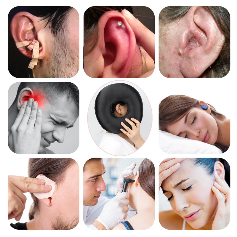 [Australia] - Satin Ear Piercing Pillow for Side Sleepers Silky Piercing Pillows with Ear Hole Support Head Ear Pain Sore Relief Pressure Sore Cushion Guard Black 