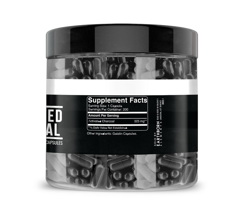 [Australia] - Earthborn Elements Activated Charcoal Capsules, 200 Capsules, Odorless & Non-Toxic Powder 