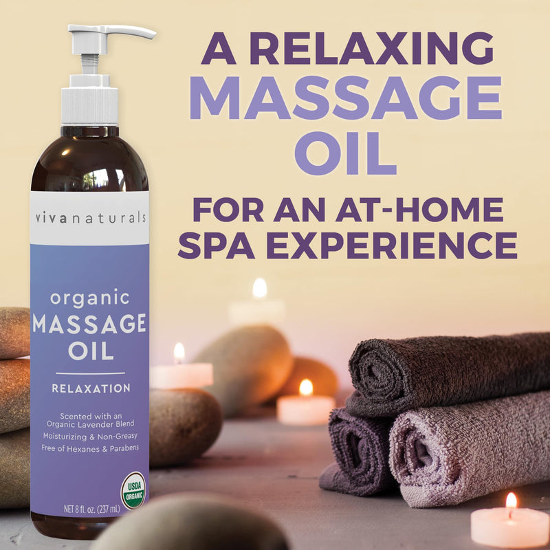 [Australia] - Viva Naturals Organic Massage Oil (8 fl. oz.) - Lavender Scented Relaxing Body Massage Oil for Massage Therapy - Perfect for Home Use & Professional Massages - Non-Greasy and Non-Sticky Formula 