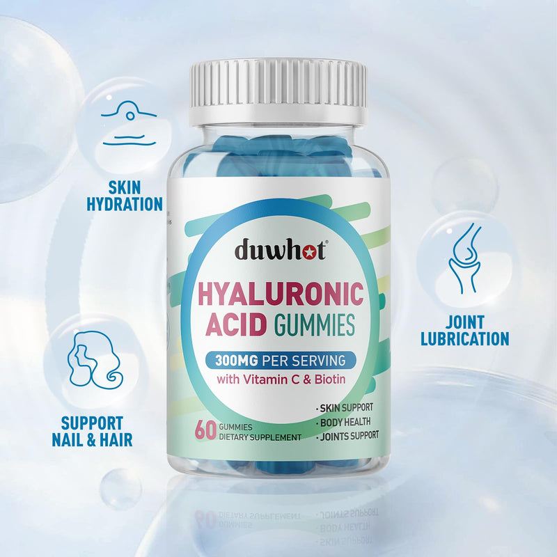 [Australia] - Hyaluronic Acid Gummies, Hyaluronic Acid Supplements for joints, Glowing Skin & Eyes, Hyaluronic Acid with Vitamin C & Biotin 5000mcg for Collagen Production, 60 Chews 1 