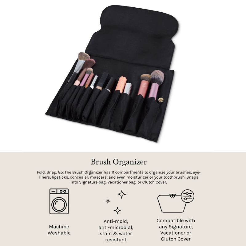 Washable Travel Snap in Brush Organizer Black