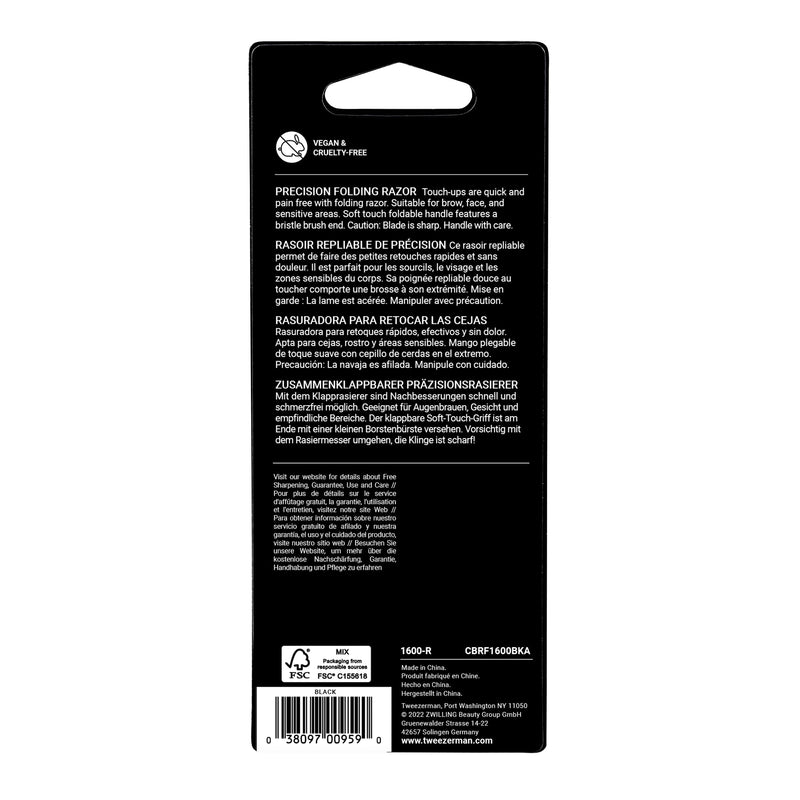 [Australia] - Tweezerman Precision Folding Brow Razor - Eyebrow Razor for Women and Men Black 