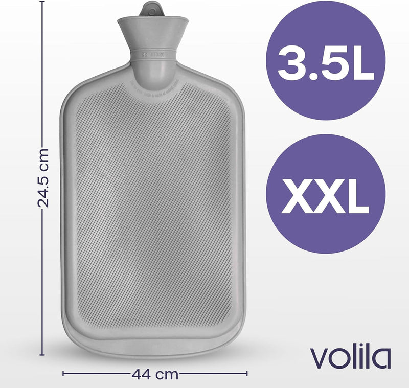 [Australia] - 3.5L Hot Water Bottle with Zipper and Handbag - Gray Hot Water Bottle XXL with Faux Fur Cover for Pain Relief - Washable Hot Water Bottle for Hot and Cold Compresses Gray Huggable - 3.5L 
