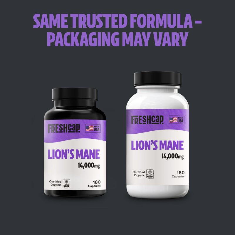 FreshCap Mushrooms Premium Organic Lions Mane Capsules - 14:1 Fruiting Body Extract with 31% Beta-Glucans - 3rd-Party Tested Nootropic for Clarity, Focus & Cognitive Support (180 Capsules) 180 Count Lion's Mane