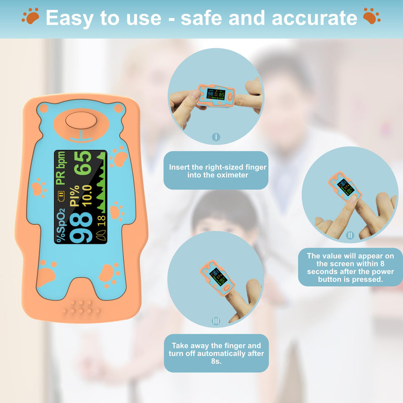 Pulse Oximeter for Kids, Blood Oxygen Saturation for Children, Portable Oxygen Meter with OLED Screen Included 2AAA Batteries