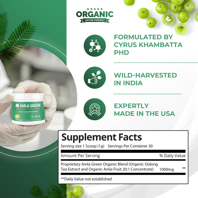 [Australia] - Amla Powder & Decaf Green Tea Superfood Supplement, 20x Ultra Concentrated Amla, Oolong Tea and Indian Gooseberries, Organic, Vegan, 90 Servings 90 Servings (Pack of 1) 