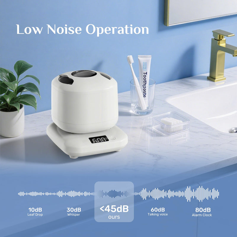 [Australia] - Retainer Cleaner Machine, Ultrasonic Dental Cleaner Pod for Retainers, Invisalign, Dentures, Mouth Guards & Jewelry, Detachable Design with Digital Timer & 4 Cleaning Modes 2025 White 