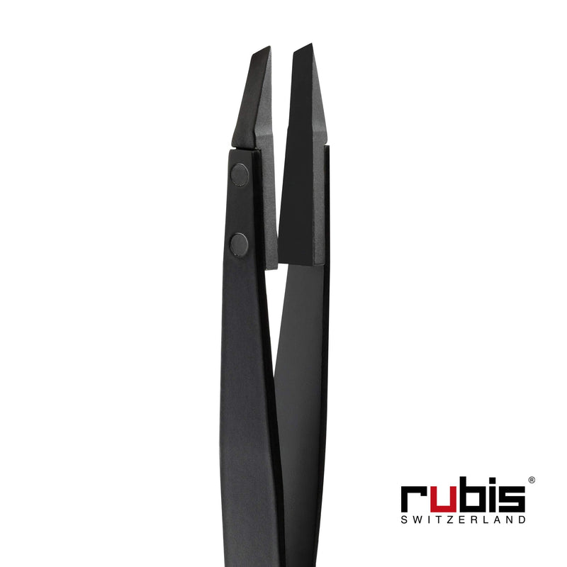Rubis Classic Techno Stainless Steel Tweezers for Precise Eyebrows and Hair Removal Slanted Polymer Tips, 1KS104, Black,Rubis Switzerland Swiss Made World Renowned Precision