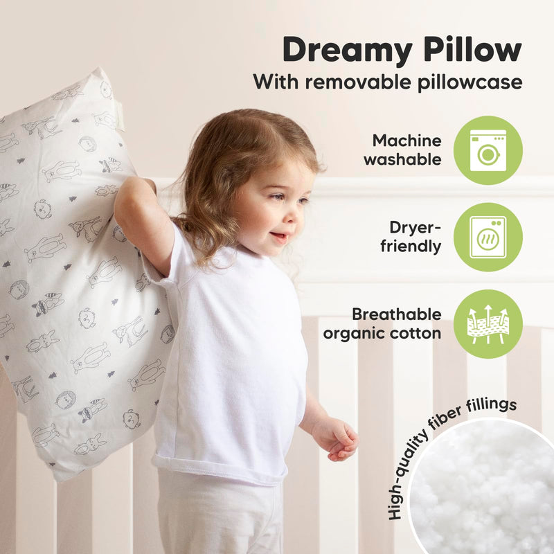 [Australia] - KeaBabies Toddler Pillow with Pillowcase, Jumbo 14X20 - Soft Organic Cotton Toddler Pillows for Sleeping - Machine Washable - Perfect for Travel, Toddler Bed Set (Keafriends) Keafriends 