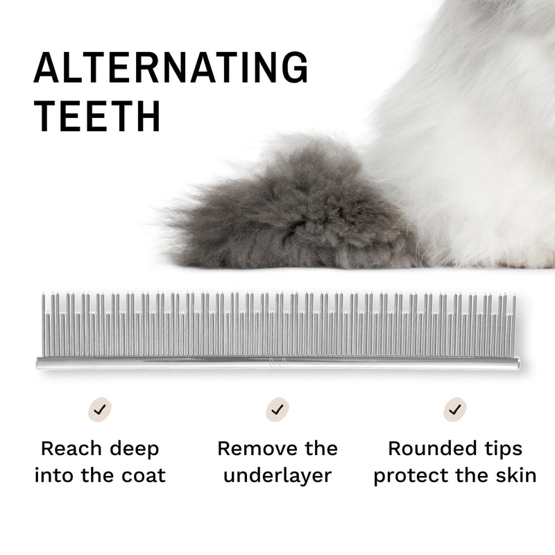 [Australia] - Eye Envy ProGlide Deshedding and Detangling Comb for Long-Haired Cats | Remove Undercoat, Excess Hair, Tangles & Knots | 6" Dual-Tooth Comb with Rounded Pins 