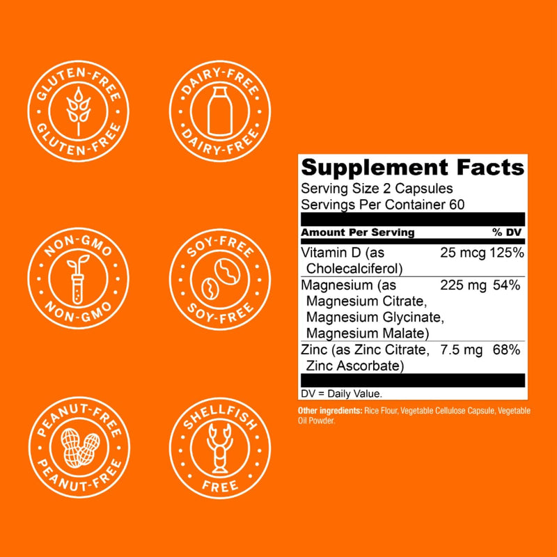 Live Conscious Magwell Magnesium Zinc & Vitamin D3 - Magnesium Glycinate, Malate, & Citrate - Triple Supplement for Women & Men - for Sleep, Bone, Heart, Immune Support - 120 Caps 120 Count (Pack of 1)