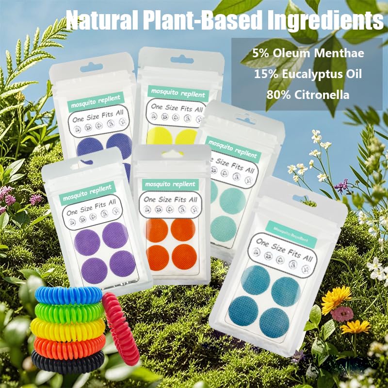 [Australia] - Mosquito Repellent Stickers, 360 Pack for Kids & Adults, Outdoor/Indoor, Natural Plant-Based, 6 Mosquito Bracelets Included 