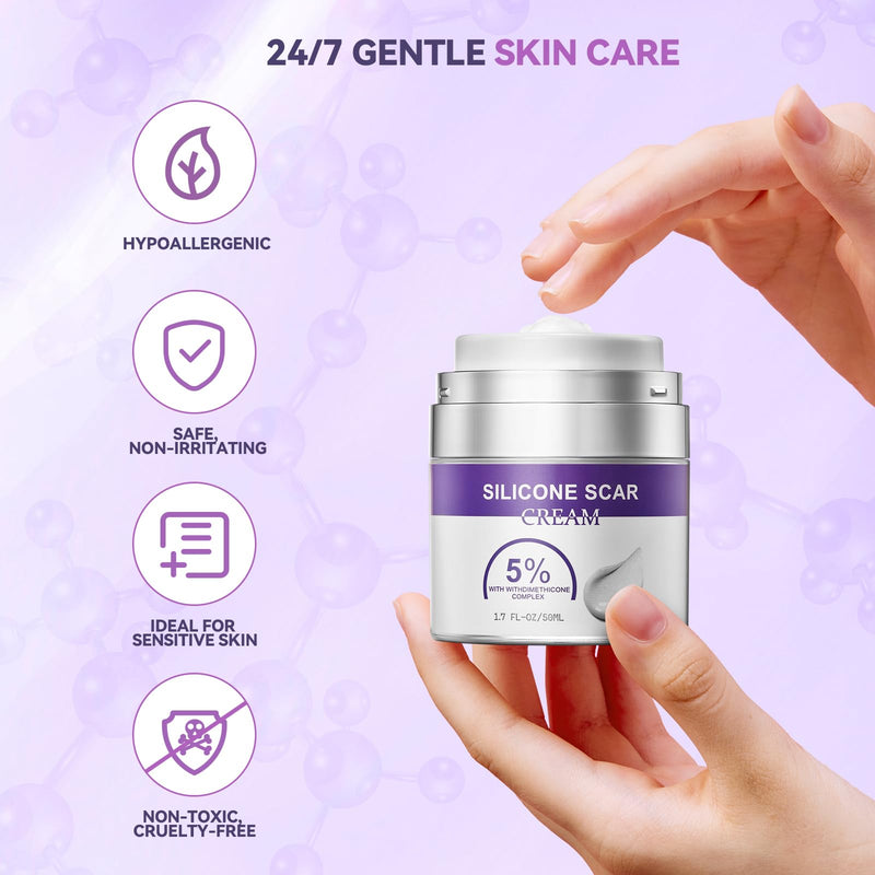 [Australia] - Advanced Scar Cream, Silicone Scar Gel for Old and New Scars, Scar Removal Cream for Surgical Scars, Stretch Marks, C-Section, Keloids, Injury, Acne, and More 1.7 oz(50ml) 