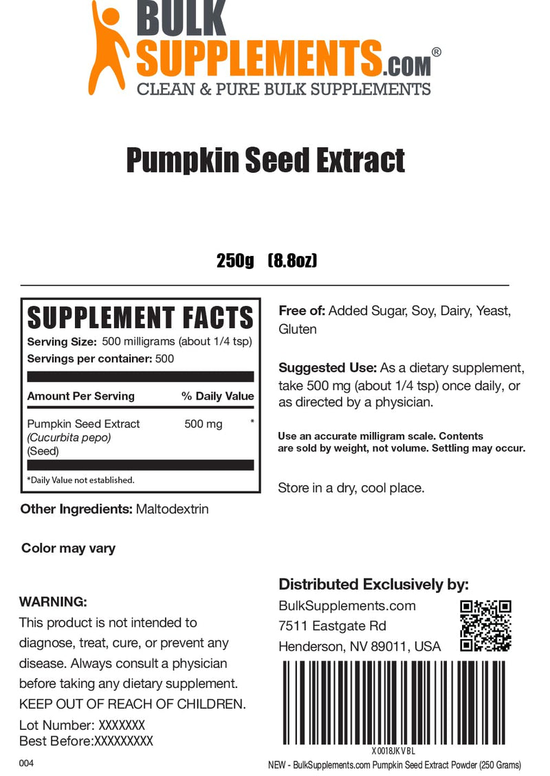 [Australia] - BulkSupplements.com Pumpkin Seed Extract Powder - Pumpkin Seed Supplement, Herbal Supplement - Vegan & Gluten Free, 500mg per Serving, 250g (8.8 oz) (Pack of 1) 8.81 Ounce (Pack of 1) 