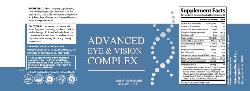 #1 Complete Research Vision Formula Advanced Eye Health Vitamin & Mineral Supplements for Adults w/Bilberry, Lutein, Zeaxanthin, Lycopene, Resveratrol | Supports Eye Strain, Dry Eyes 60 Capsules