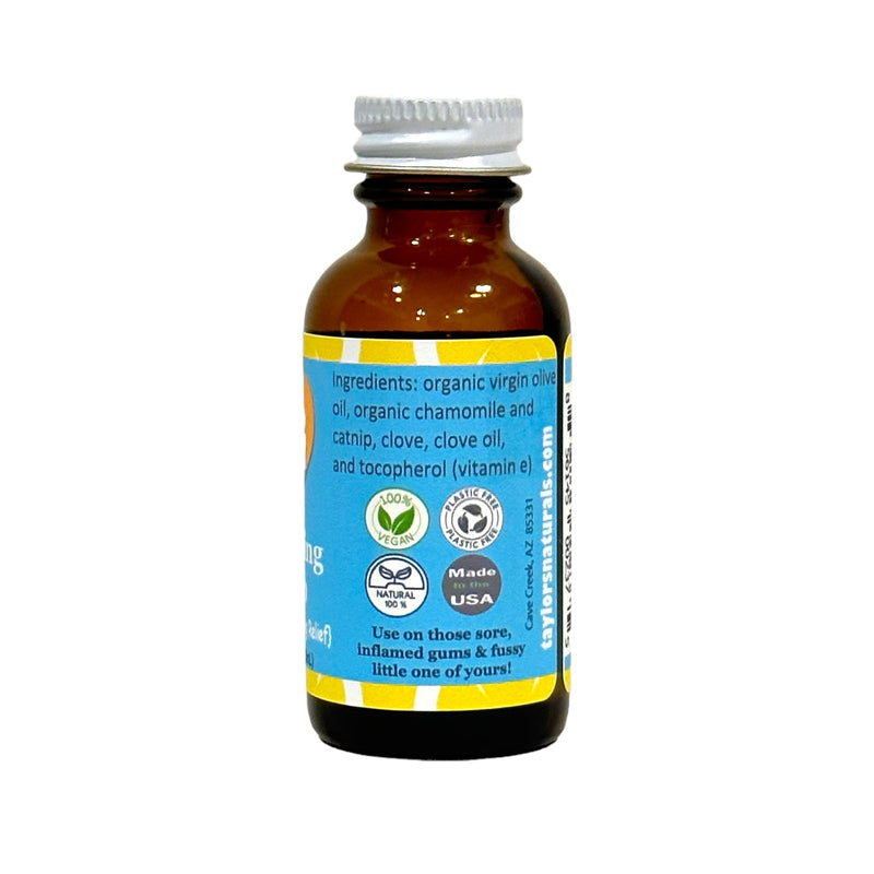 [Australia] - Teething Oil Rub - Baby Teething Relief - Vegan, All Natural & Organic Teething Aid with Chamomile & Clove - Gentle, Safe & Effective - 1 oz Glass Bottle - Plastic Free 