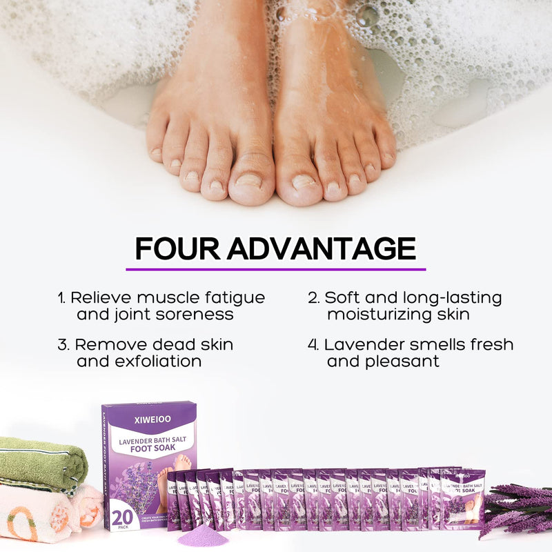 20 Pack Foot Soak Salts kit Epsom Lavender Pedicure Tea Tree Oil | Foot Bath- 20 Pack Bath sea Salts pedicure foot spa soak Products kit 21 oz Tea Tree Oil feet soak Athletes Callus Remover 20PCS SET