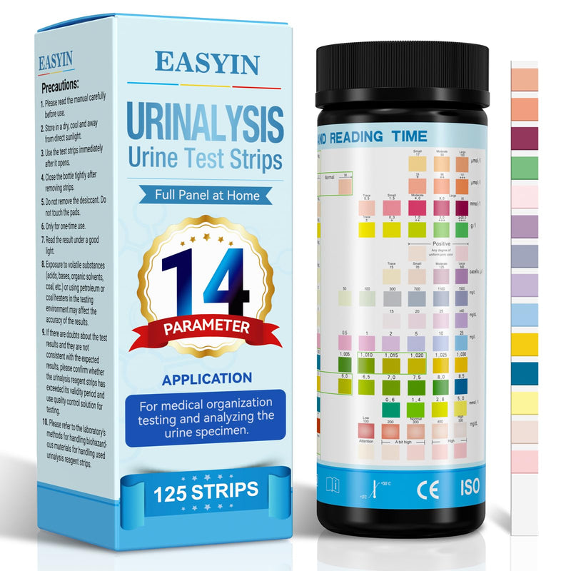 [Australia] - Urine Test Strips for Urinalysis 14 Parameter: 125 CT UTI Urinalysis Test Strips Full Panel for UTI Ketone Protein Kidney & Liver Function at Home 
