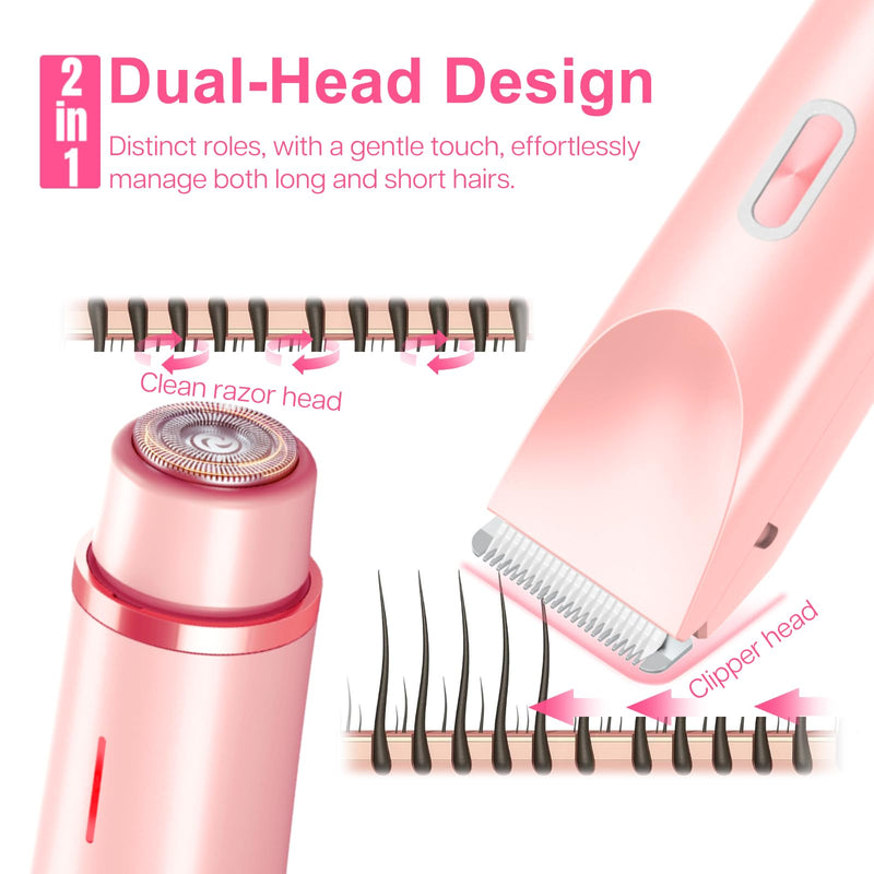 [Australia] - Electric Bikini Trimmer for Women, 2-in-1 Hair Shaver and Epilator, Waterproof Wet/Dry Lady Shaver（Pink） Pink 
