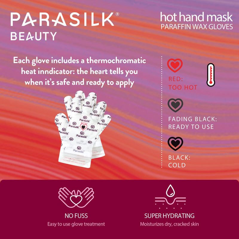 [Australia] - Parasilk Beauty Hot Hand Mask– 1 Pair Self-Contained Paraffin Wax Gloves, Intensive Hydration. Infused with Vitamin E, Coconut, Argan, & Marula Oil 