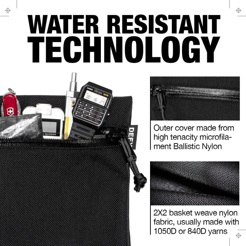 DEFY Project Ballistic Travel Pouch | Lightweight Nylon Organizer | Premium Tech Wallet | Water Resistant Travel Organizer (Large, Black) Large Ballistic Nylon Black