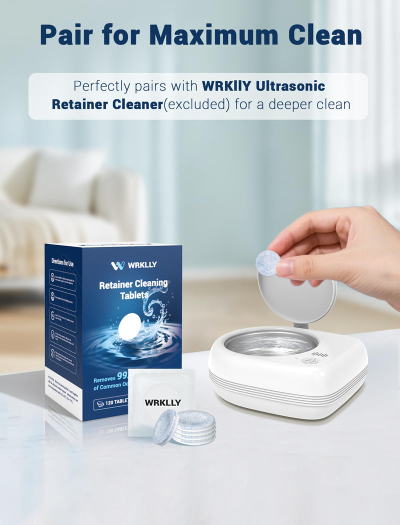 [Australia] - 120 Retainer Cleaner Tablets, Denture Cleaning Tablets for Invisalign, Dentures,Mouth Guard,and Night Guard,Remove Odors Stains and Plaque, for Ultrasonic Cleaners- Mint Flavor,4 Month Supply Blue 