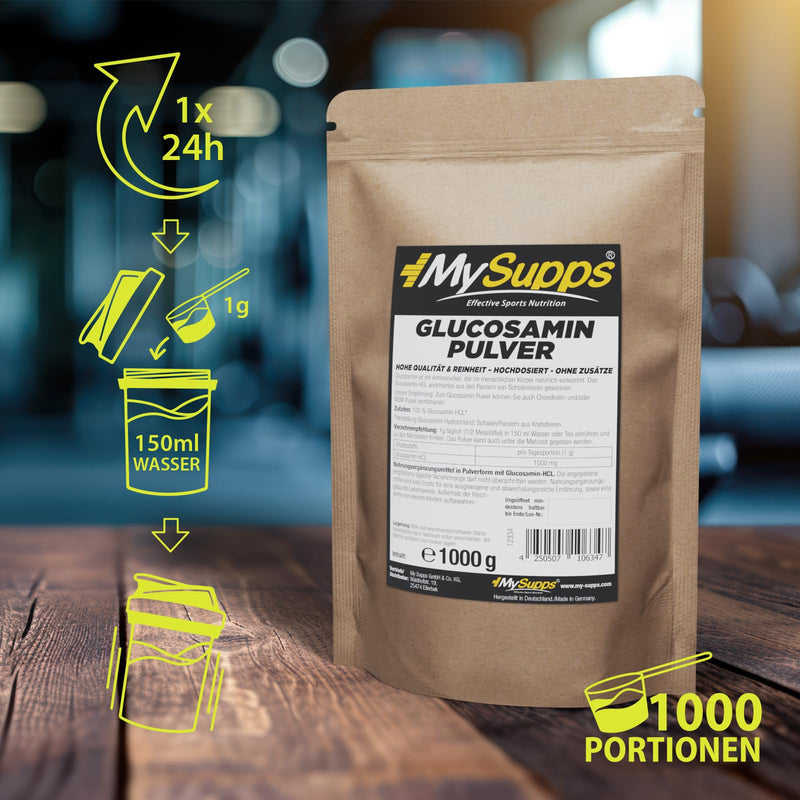 [Australia] - My Supps 1000g glucosamine powder with 100% pure glucosamine HCL - glucosamine sulfate powder vegan & high dosage - glucosamine powder made in Germany 