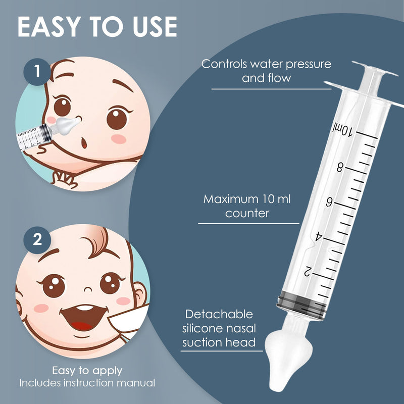 [Australia] - Bluet B - Baby Nasal Syringe (2-Pack) - Safe Silicone Nasal Aspirator for Newborn - Infant Mucus Removal - 10ml Nose Cleaner Syringe for Baby - Toddler Congestion Relief - Reusable Tips - White 10 ml 