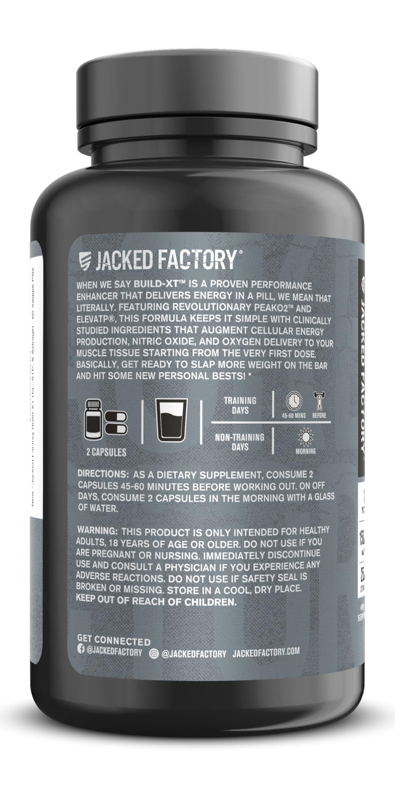 Jacked Factory Build-XT Daily Muscle Builder & Performance Enhancer - Muscle Building Supplement for Muscular Strength & Growth | Trademarked Ingredients Peak02, ElevATP, & Astragin - 60 Veggie Pills 60 Count (Pack of 1)