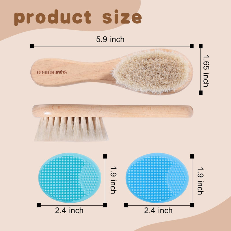 [Australia] - Baby Hair Brush and Cradle Cap Brush Set Goat Hair Bristles Brush 2 Pieces Silicone Cradle Cap Brushes Wood Handle Newborn Brush Kit for Newborns and Toddlers 3 Packs 