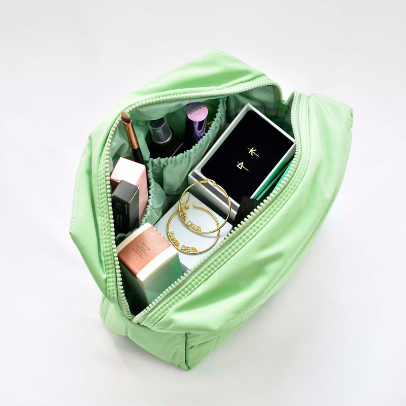 Alpha Sigma Tau Makeup Bag - Puffer Style with Sorority Letters, Travel Cosmetic Bag with Zipper Closure, Perfect Alpha Sigma Tau Sorority Gifts for Women