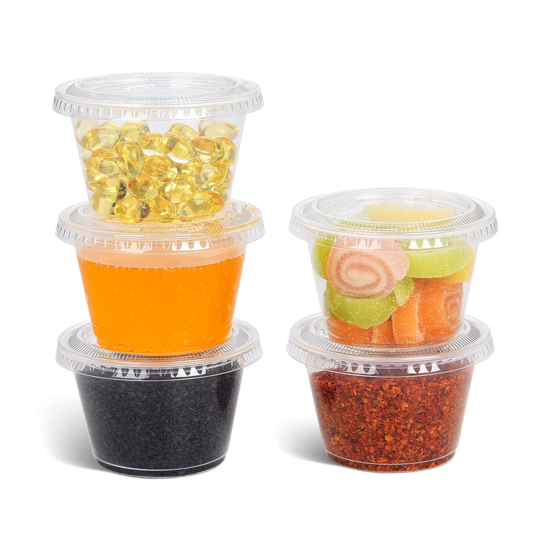 [Australia] - EDI [4 OZ, 50 Sets] Clear Disposable Plastic Portion Cups with Leakproof Lids | Condiment and Dipping Sauce/ Jello Shot Cups | Souffle Cups | BPA Free | Recyclable 4 oz 
