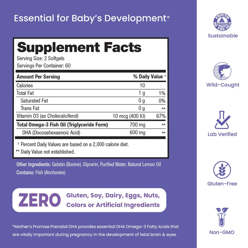 [Australia] - Prenatal DHA for Women 600mg + 400 IU Vitamin D3 | 120 Softgels | Supports Brain Health | Triglyceride Omega 3 Fish Oil DHA Prenatal Vitamins for Pregnancy & Nursing | 300mg per Capsule 