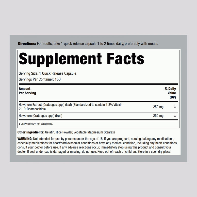 [Australia] - Piping Rock Hawthorn Berry Extract 250mg | 150 Capsules | Non-GMO & Gluten Free Supplement 