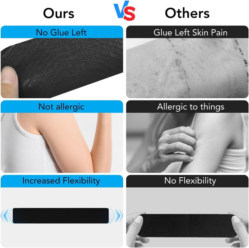 [Australia] - Precut Kinesiology Tape for Knees 12 Pcs, Knee Tape for Knee Pain Relief Pre Cut - Brace & Elastic Supports - Waterproof & Breathable Hypoallergenic Latex - Athletic Tape Black 