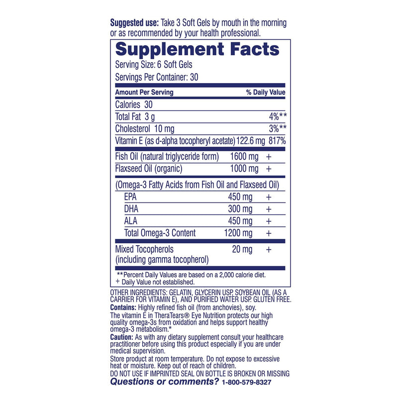 TheraTears Omega 3 Supplement for Eye Care,1200mg Fish Oil and Organic Flaxseed Oil with Vitamin E,180 Count (Pack of 2) 180 Count (Pack of 2)