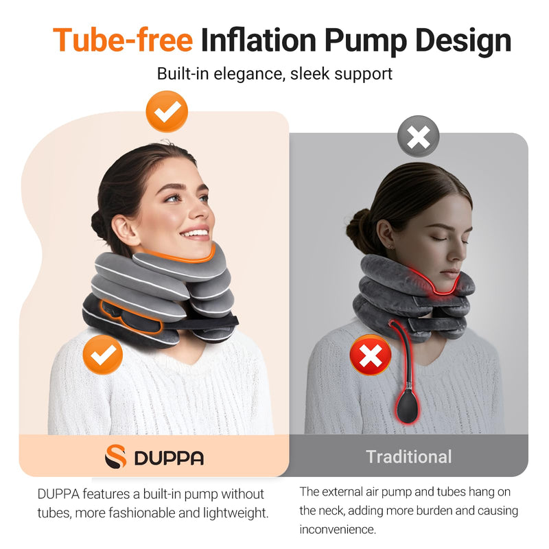[Australia] - Built-in Inflatable Neck Stretcher, Cervical Traction Device with High-Front & Low-Back for Effective Traction and Support, Neck Decompression Devices with 3-Layer Chambers in Varied Sizes, Home Use Gray 