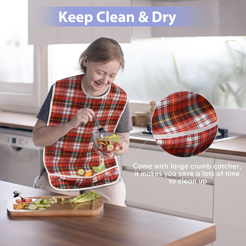 [Australia] - 3Pcs Adult Bibs for Elderly, Men, Women, Reusable Adult Bibs for Eating, Washable Waterproof Mealtime Clothing Protectors with Crumb Catcher 