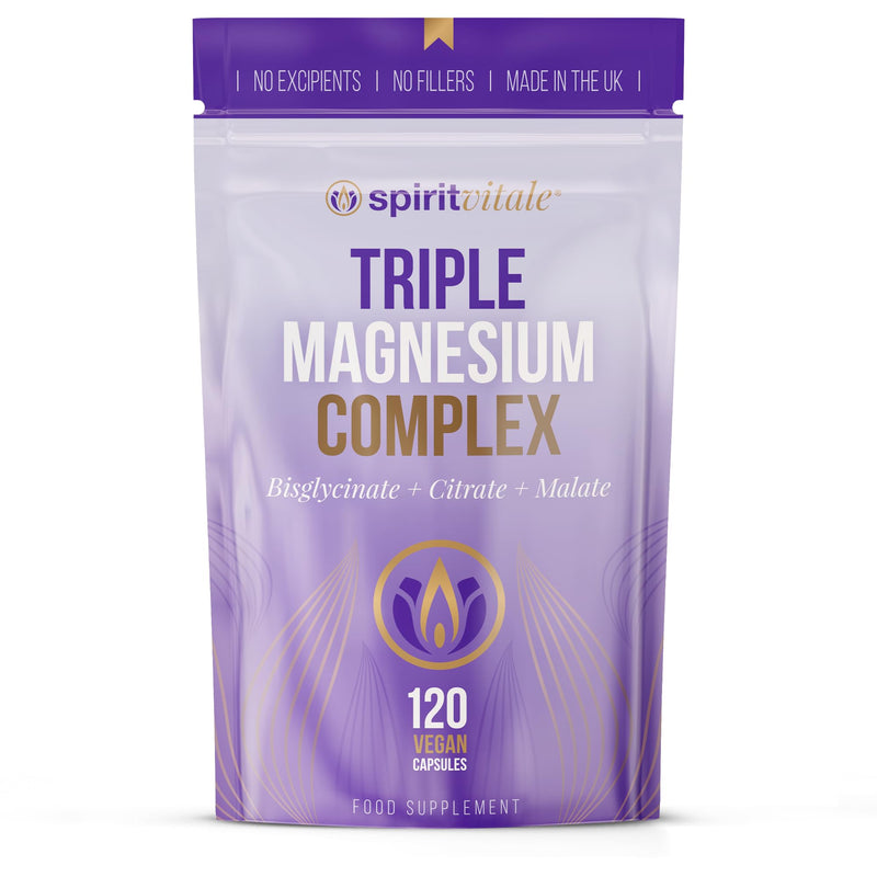 Triple Magnesium Complex | Energy, Metabolism, Wellbeing, Rest | Premium UK Formula | Bisglycinate, Citrate & Malate Balanced Complex | Vegan | No Nasties | SPIRIT VITALE